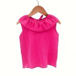 Tricou cu volanase pentru copii, din muselina, Pink Pop, 18-24 luni