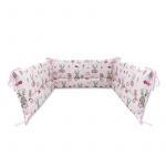 Aparatoare pentru patut, Qmini, Din bumbac certificat Oeko Tex Standard 100, 180x30 cm, Cu panglici, Teddy Bears on Rainbow, Pink