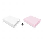 Set 2 cearceafuri cu elastic, Qmini, Pentru patut leagan sau patut co-sleeper, 90x50 cm, Din bumbac, Material certificat Oeko Tex Standard 100, White and Pink