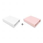 Set 2 cearceafuri cu elastic, Qmini, Pentru patut leagan sau patut co-sleeper, 90x50 cm, Din bumbac, Material certificat Oeko Tex Standard 100, White and Powdery Pink