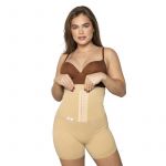 Colanti scurti modelatori cu centura abdominala postnatala integrata WonderMom Bej marimea M