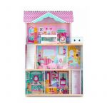 Casuta de papusi din lemn cu 3 etaje, lift si lampa LED Ricokids RC-829