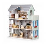 Casuta de papusi inalta din lemn cu mobilier, casuta lui Emma, Ecotoys 8301