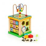 Cub educational din lemn cu tabla Ecotoys HM015473