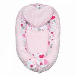 Set 3 piese, New Baby, Luxury, Baby Nest cu doua fete, Cu paturica si pernuta in forma de inima, Minky Hearts Pink