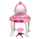 Set masuta toaleta, Baby Mix, Machiaj de jucarie pentru fetite, Cu oglinda, Sunete, Lumini, Scaun, Uscator de Par si accesorii cosmetice pentru copii, Sandra