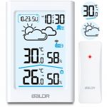 Statie Meteo, Baldr, Fara fir cu Senzor Exterior, Cu termometru si higrometru, Prognoza Meteo, Masurare temperatura si umiditate, Ceas cu alarma, Display LCD de 4.5 Inch, Alb