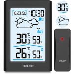 Statie Meteo, Baldr, Fara Fir cu Senzor Exterior, Cu termometru si higrometru, Prognoza Meteo, Masurare temperatura si umiditate, Ceas cu alarma, Display LCD de 4.5 Inch, Negru
