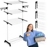 Uscator Vertical Pentru Rufe, Massido, Delia, suprafata 15 m, cu roti, carlige, umerase, Alb