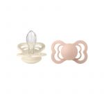 BIBS - Set 2 suzete Supreme Silicon, tetina simetrica, 6 luni +-Ivory/Blush