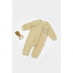 Salopeta Elefant cu maneca lunga din 80%bumbac organic si 20% poliester - Stone, BabyCosy (Marime: 12-18 Luni)