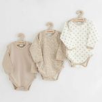 Set 3 piese, New Baby, Classic II, Include 3 body-uri cu maneca lunga, Marime 50, Din bumbac 100%, Beige