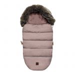 Sac de dormit de iarna pentru carucior cu centuri de siguranta in 5 puncte, cu blana detasabila, fermoare laterale, impermeabil si plus, umplutura fleece, 105x48cm, 0-36 luni, Sepia Rose