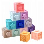 Set 12 Blocuri de construit, senzoriale, din cauciuc moale, ajuta la dentitie, Jokomisiada, ZA3928