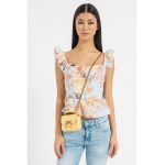 Bluza din amestec de in cu volan peplum