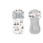 Protectie textila, MimiNu, Pentru carucior, scaun auto si scaun de bicicleta, Cu perna Butterfly, Materiale certificate Oeko Tex Standard 100, Design, Cars Grey
