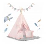 Cort de joaca pentru copii cu ghirlanda si 2 pernite Nukido 116 x 116 x 165 cm - Roz