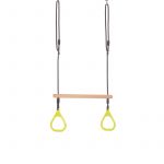 Leagan, Dice, In forma de trapez, Cu inele de plastic si suprafata din lemn, Cu franghie, Ajustabil pe inaltime pana la 250 cm, 9-36 luni, Lime Green