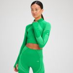 Bluză decupată cu mâneci lungi fără cusături și fermoar 1/4 MP Tempo Ultra pentru femei - Bright Green - XXL