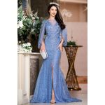 Rochie de lux Zandra bleu ciel pretioasa cu perle si pietre pretioase decorative