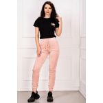 Pantaloni sport rose din catifea cu talie inalta