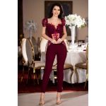 Salopeta eleganta bordo cu decupaj in zona taliei decorat cu broderie pretioasa