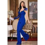 Salopeta Mara eleganta albastru royal cu flori 3D