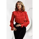 Bluza dama eleganta rosie Fofy din jakard satinat cu volane