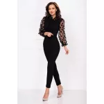 Salopeta eleganta neagra cu maneci din tulle cu buline maxi