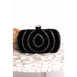 Geanta eleganta Parfois neagra decorata cu perle si strassuri