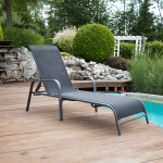 Sezlong de gradina reglabil, negru/gri, ATREO