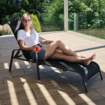 Sezlong de gradina reglabil, negru/gri, ATREO
