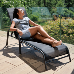 Sezlong de gradina reglabil, negru/gri, ATREO
