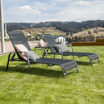 Sezlong de gradina reglabil, negru/gri, ATREO