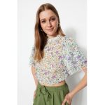 Bluza crop vaporoasa cu model floral