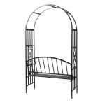Pergola de trandafiri pentru gradina cu bancheta