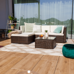 Set gradina 2 piese din ratan, maro inchis/crem, ALERA