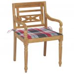 Scaune gradina perne rosu model carouri, 2 buc., lemn masiv tec