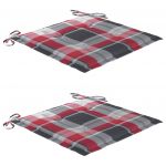 Scaune gradina perne rosu model carouri, 2 buc., lemn masiv tec