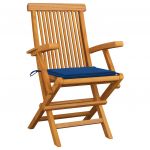Scaune gradina cu perne albastru regal, 3 buc., lemn masiv tec, albastru