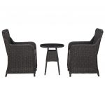 Set mobilier bistro de gradina cu perne 3 piese negru poliratan