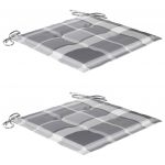 Scaune Batavia perne gri model carouri, 2 buc., lemn masiv tec, multicolor