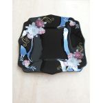 Set 6 farfurii, negre, patrate, opal, adanci, 22cm, decor floral trandafiri