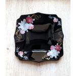 Set 6 farfurii, negre, patrate, opal, adanci, 22cm, decor floral trandafiri