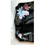 Set 6 farfurii, negre, patrate, opal, adanci, 22cm, decor floral trandafiri