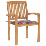 Scaune gradina perne rosu model carouri, 2 buc., lemn masiv tec