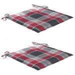 Scaune gradina perne rosu model carouri, 2 buc., lemn masiv tec