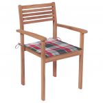Scaune gradina perne rosu model carouri, 2 buc., lemn masiv tec