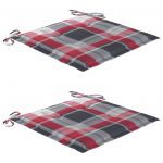 Scaune gradina perne rosu model carouri, 2 buc., lemn masiv tec