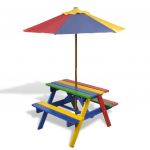 Masa de picnic pentru copii cu banci &amp; umbrela